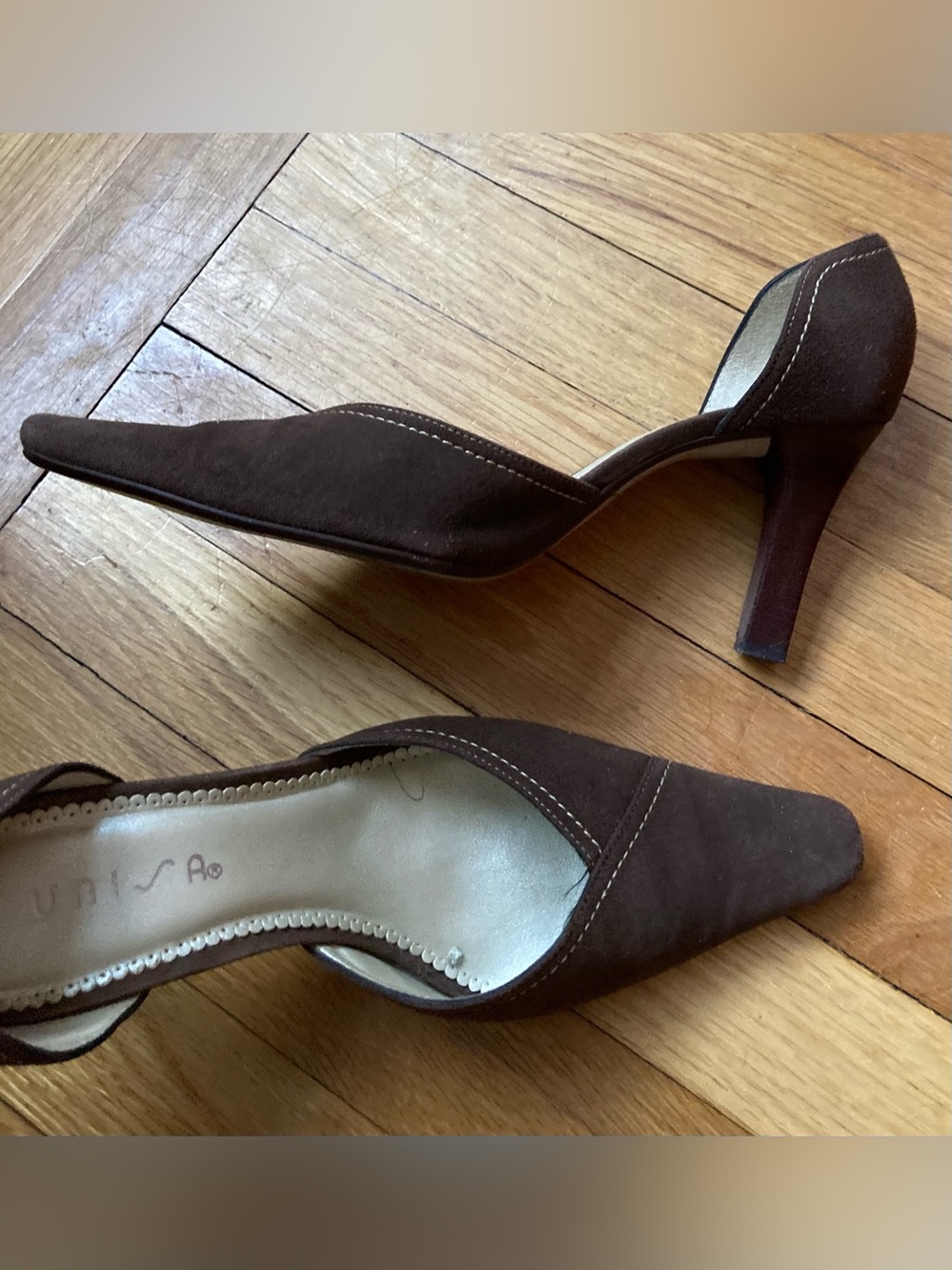 Unisa Brown Suede Pointed D'Orsay Heels